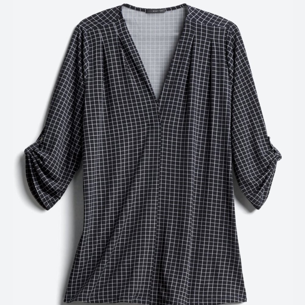 West Kei Roll Tab Sleeve Knit Top — size 1X, black